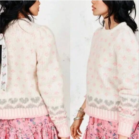 LoveShackFancy Sweater Womens Large Rosie Pullover Milky Clouds Alpaca Wool - Picture 3 of 16